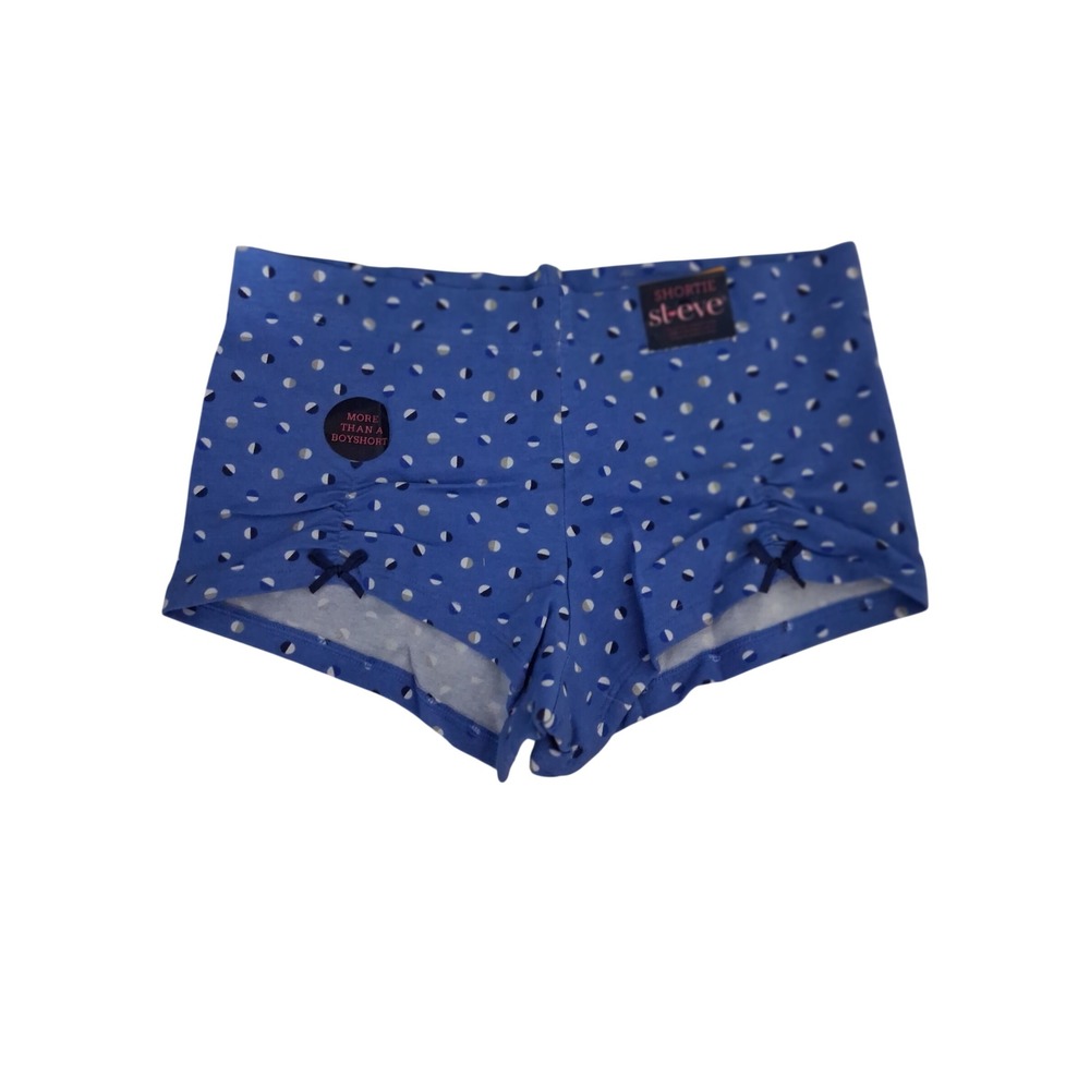 St. Eve Womens Blue Polka Dot Shortie Boyshort Panties Ruched Bow Detail Small